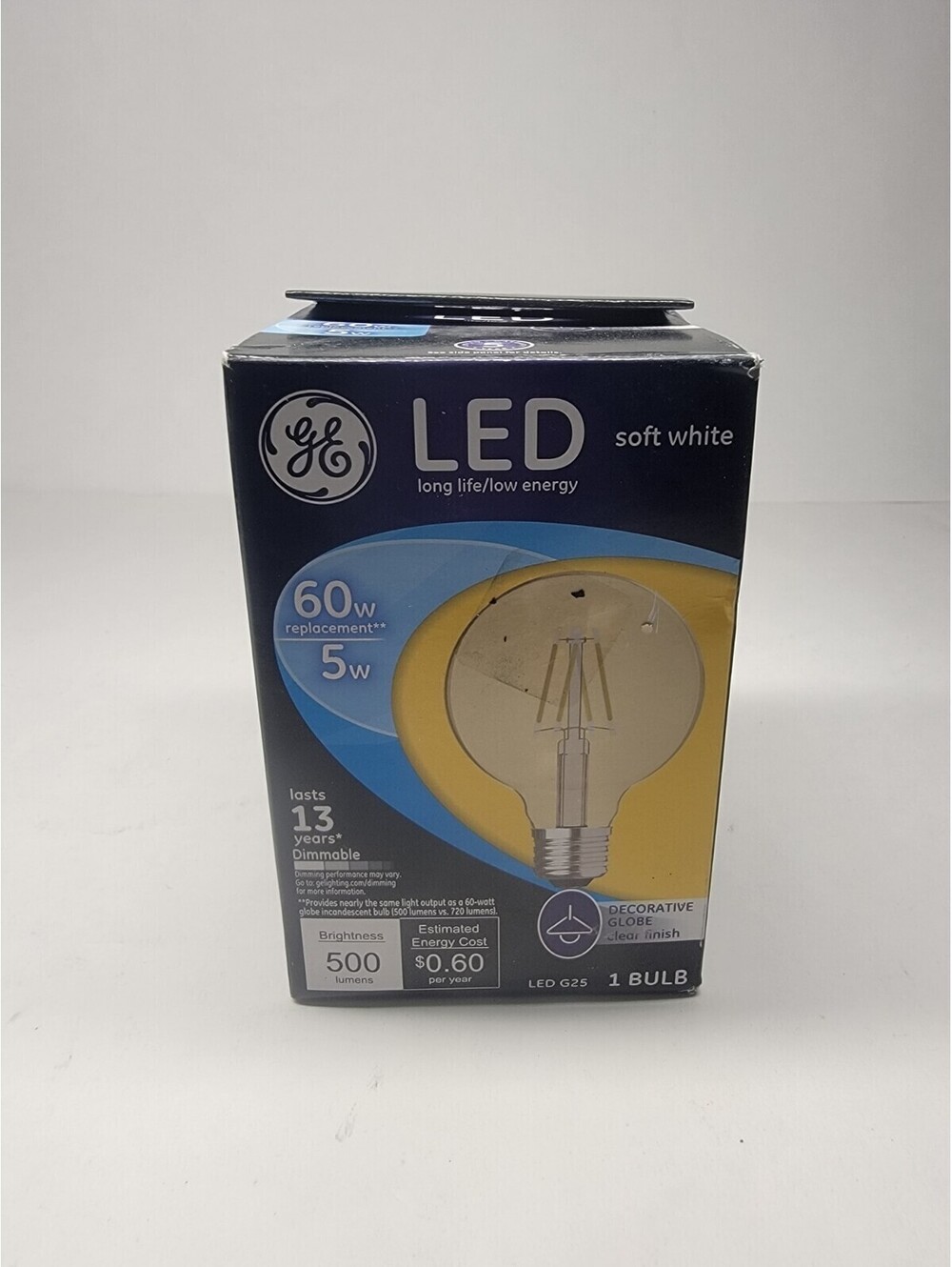 GE Decorative Globe Clear LED 5W (60W) Soft White Dimmable 13 Yr Light Bulb NEW